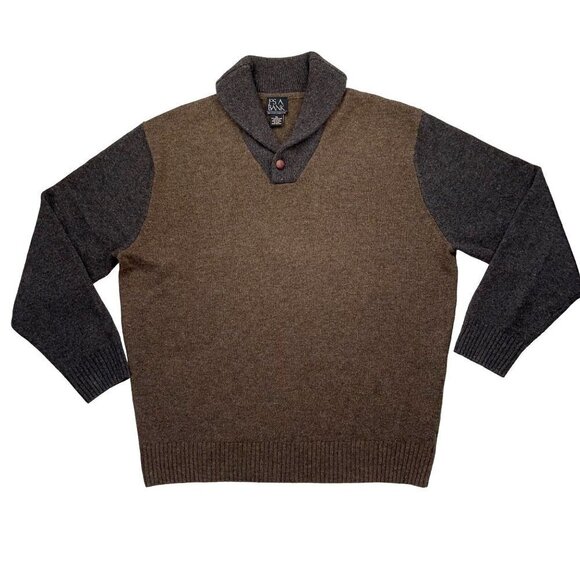 Jos. A. Bank XL Lambswool/Nylon Shawlneck Brown/Gray Colorblock Pullover Sweater - Picture 1 of 5